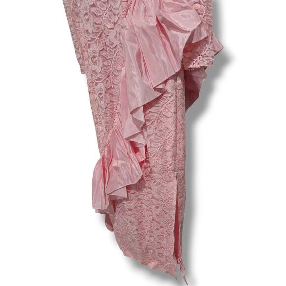 Vintage Roberta California women's pink lace lined ruffle trim bodycon dress - Picture 11 of 15